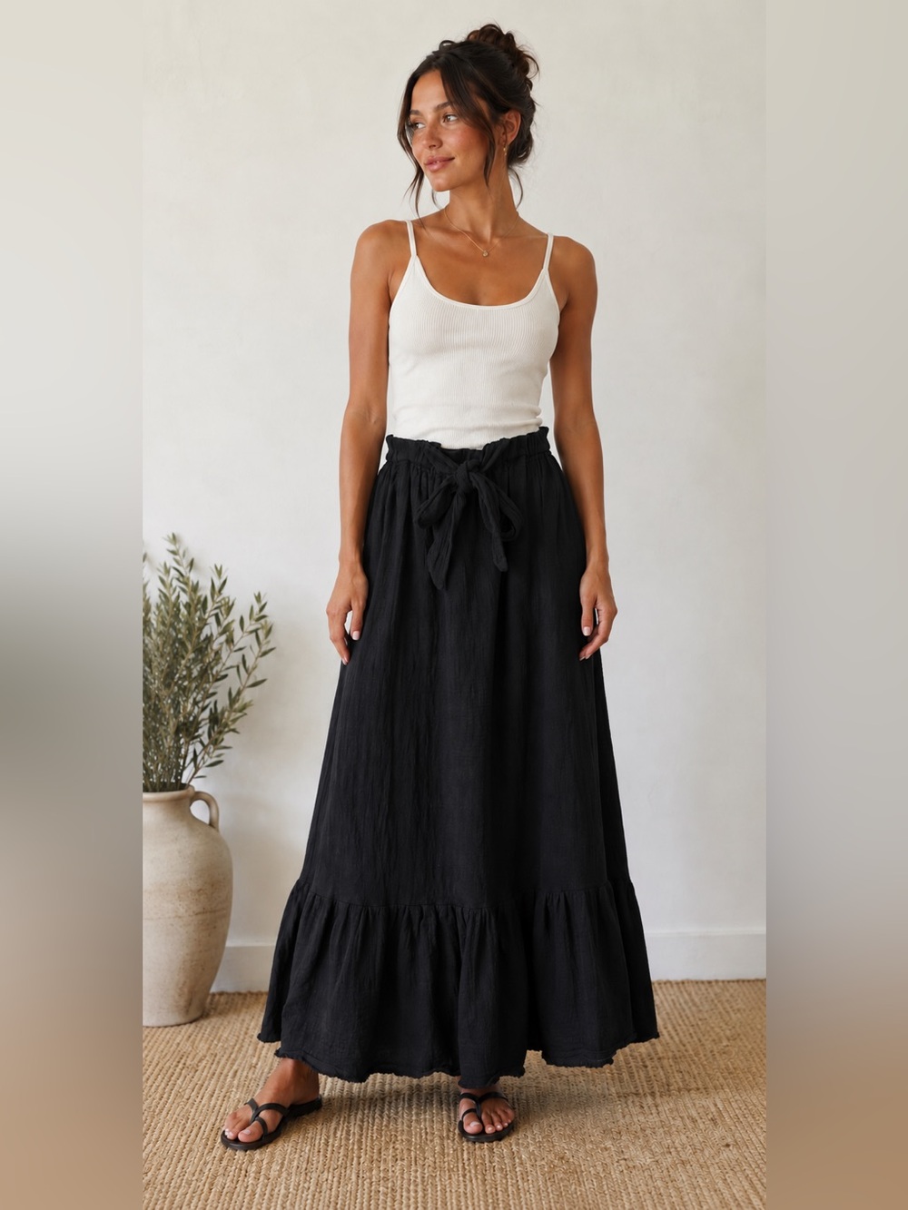 Cost Plus World Market Black Maxi Skirt with Tie Waist